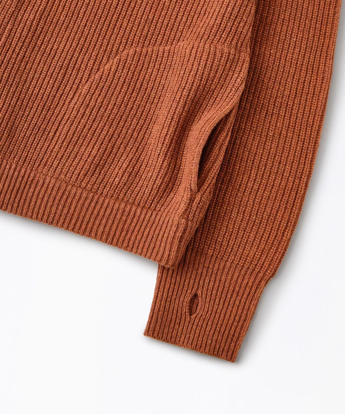아웃스탠딩(OUTSTANDING) LAMBSWOOL ROUND NECK CARDIGAN_BRICK