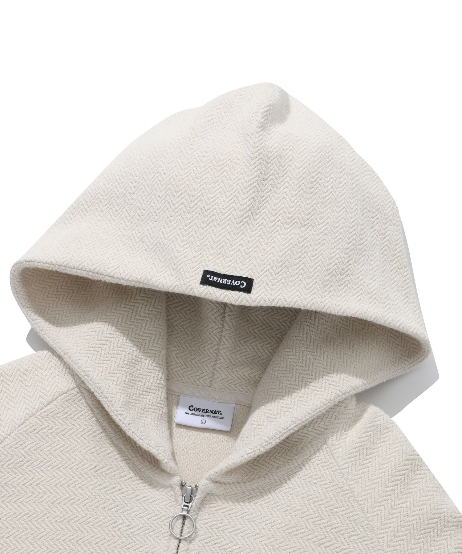 MUSINSA | COVERNAT Herringbone Hoodie Zip-Up Oatmeal
