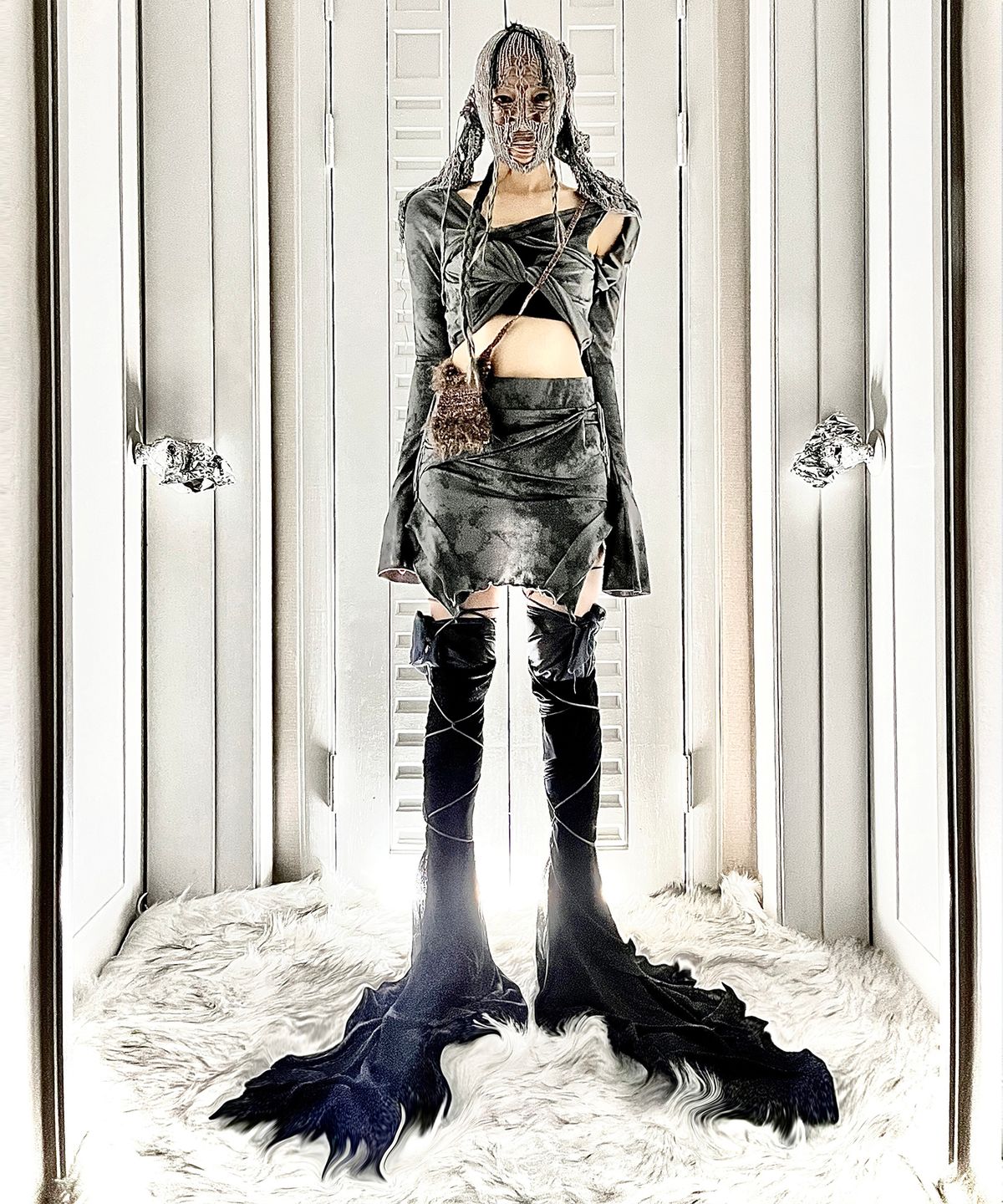 메조쿤스트(MEZZOKUNST) Tassel Warp Skirt -Gray