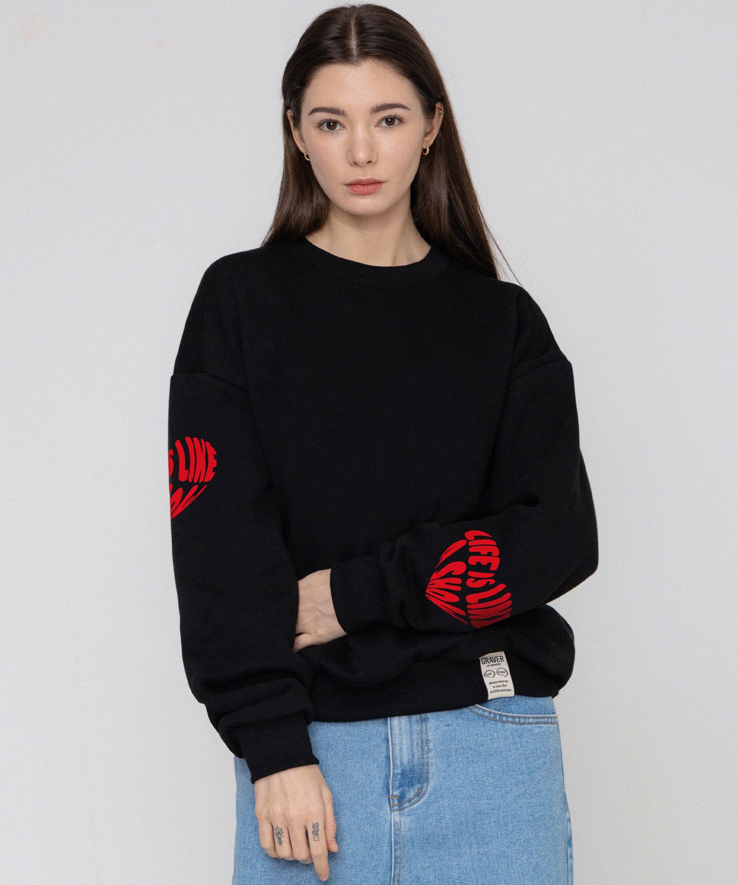 [GRAVER]★MULTI LIFE LOGO HEART SWEATSHIRT MUSINSA | GRAVER [UNISEX]Multi-Life Logo Heart Sweatshirt_Black