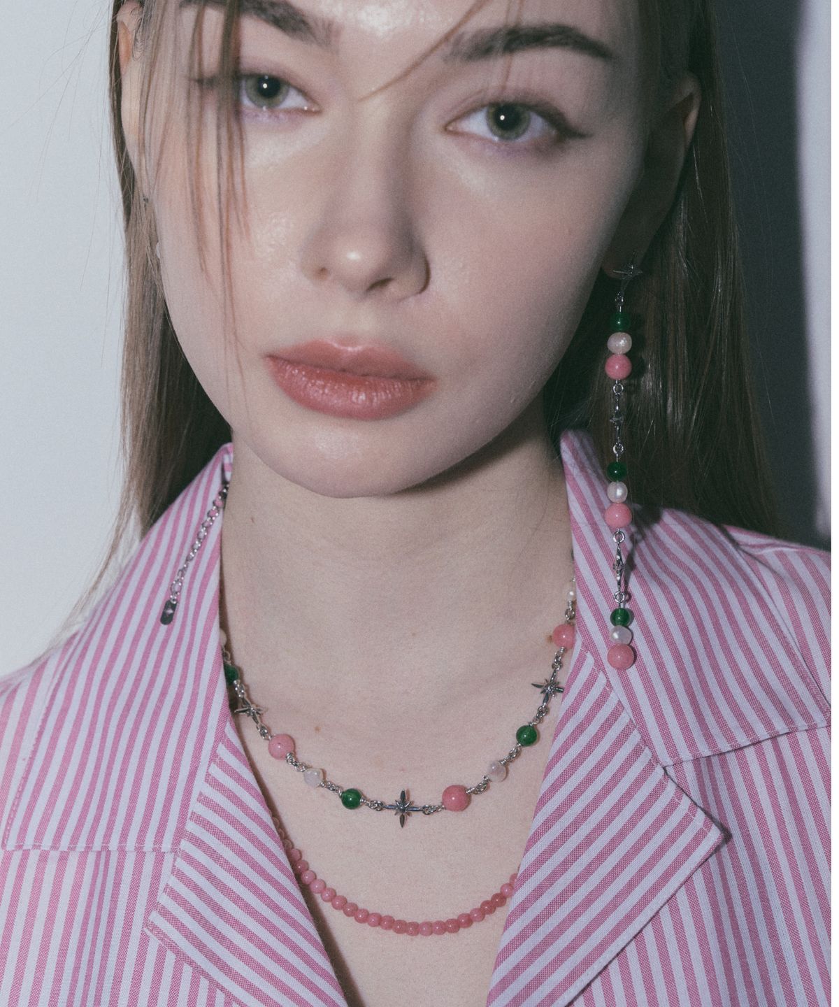 에이지47(AG47) i need. Necklace-03 Fresh Water Pearl Pink Jade Onyx mixed