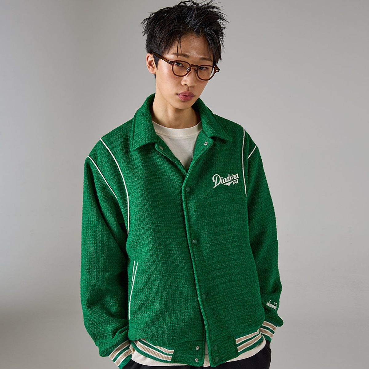 디아도라(diadora) 아티산 트위드 스타디움 자켓 GREEN
