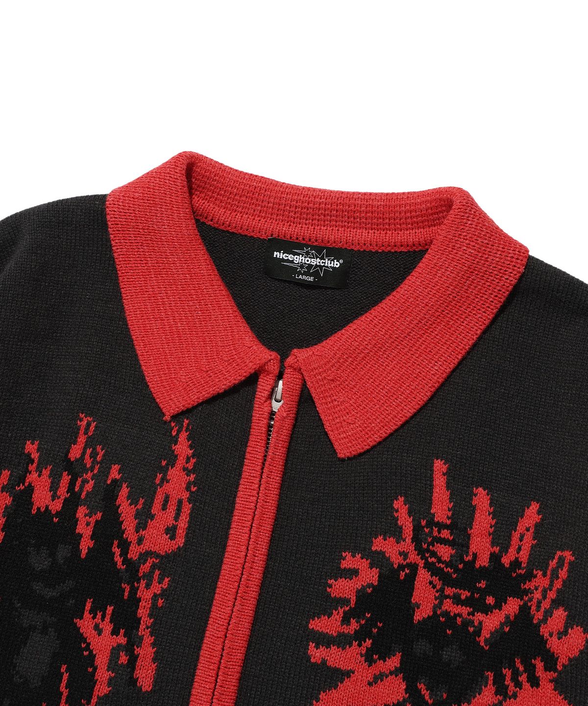 나이스고스트클럽(NICEGHOSTCLUB) CRAYON ANGEL&DEVIL ZIP POLO KNIT_BLACK(NG2ESUK680A)