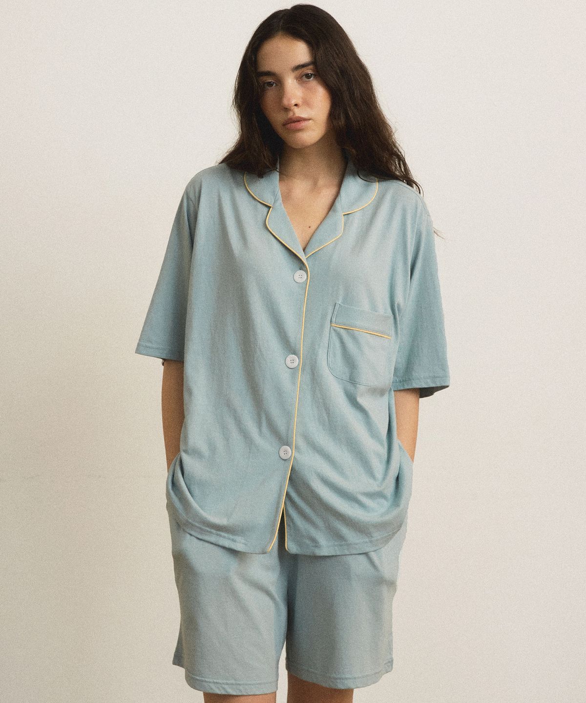 조스라운지(JO'S LOUNGE) [모달] (couple) Essential Mint Grey Short Pajama Set