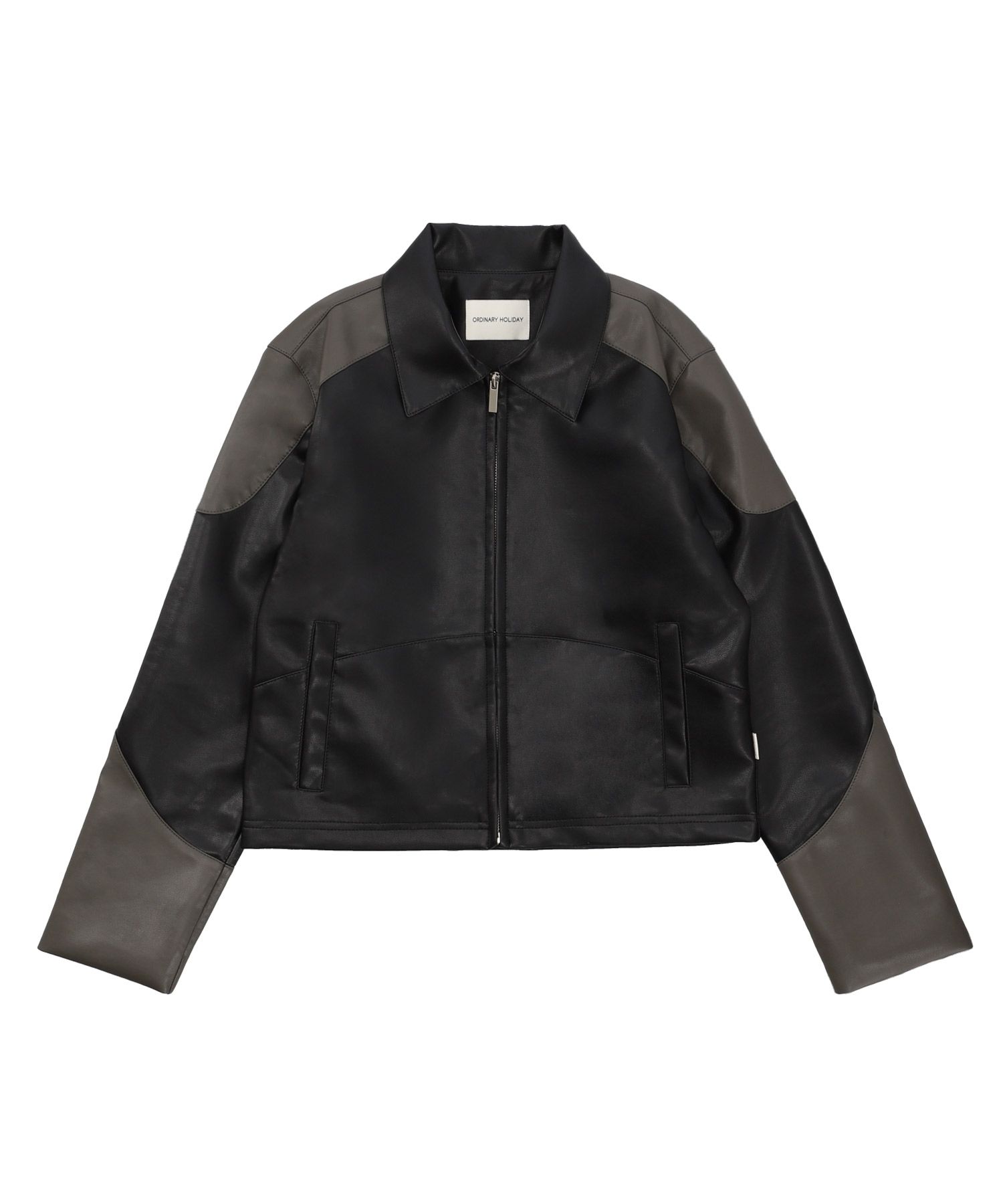 MUSINSA | ORDINARY HOLIDAY Leather Coloring Jacket [BLACK]