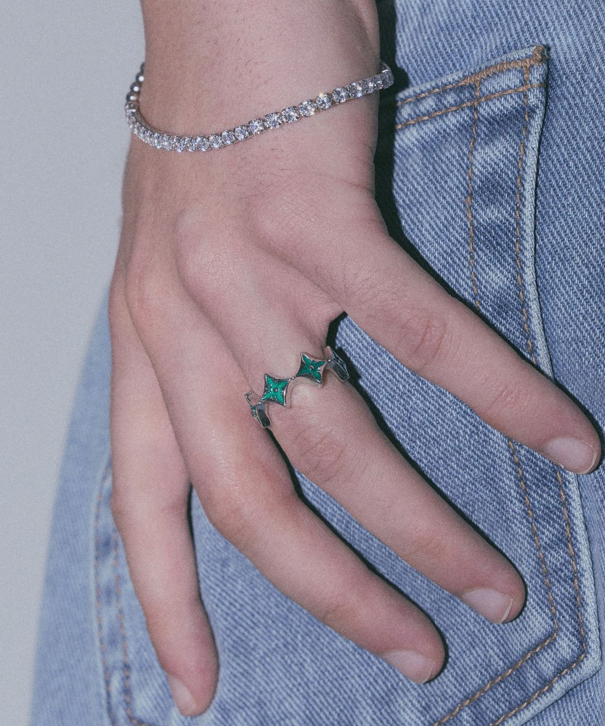에이지47(AG47) i need. Ring- 07  Green Flower Point Open Ring