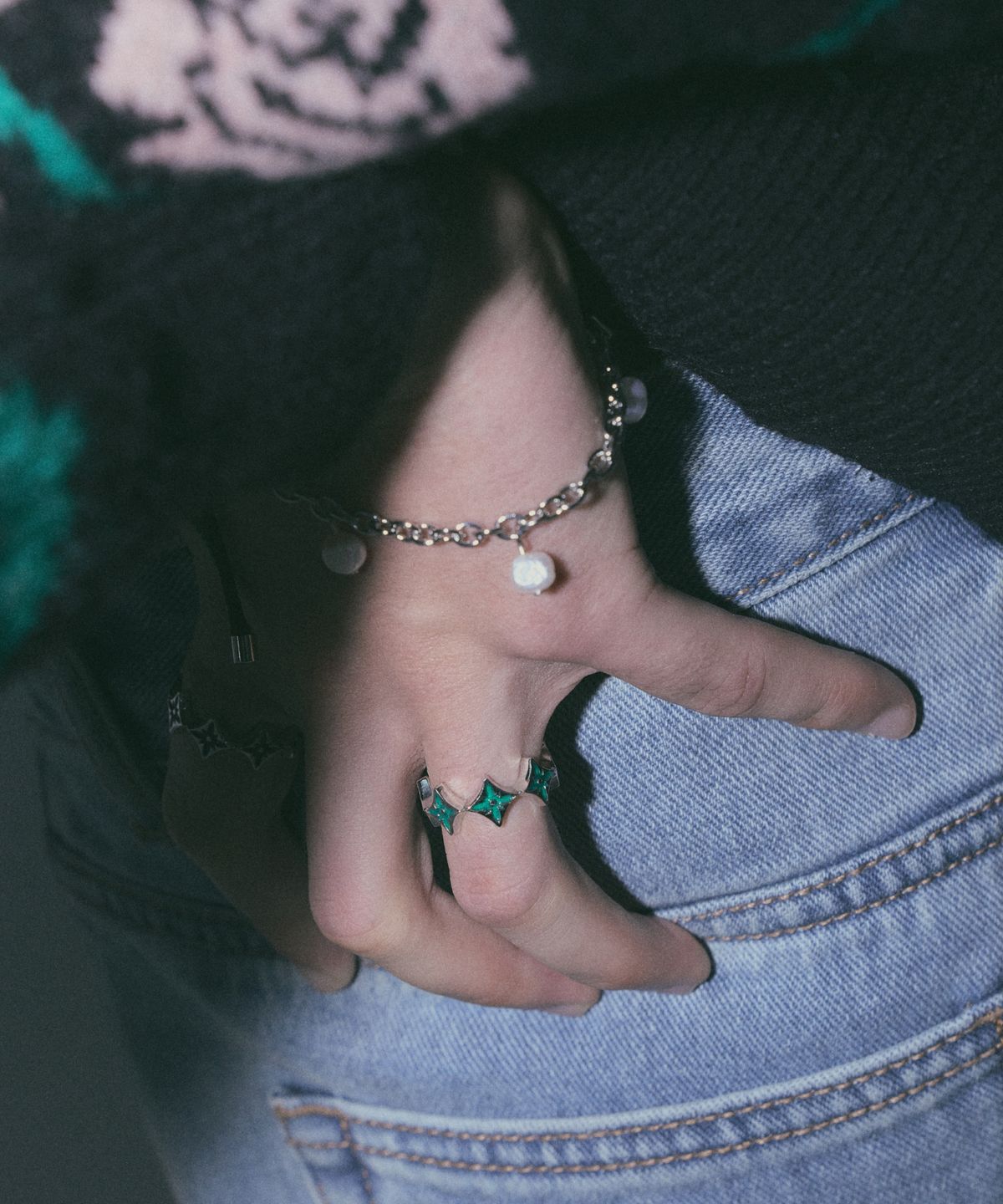 에이지47(AG47) i need. Ring- 07  Green Flower Point Open Ring