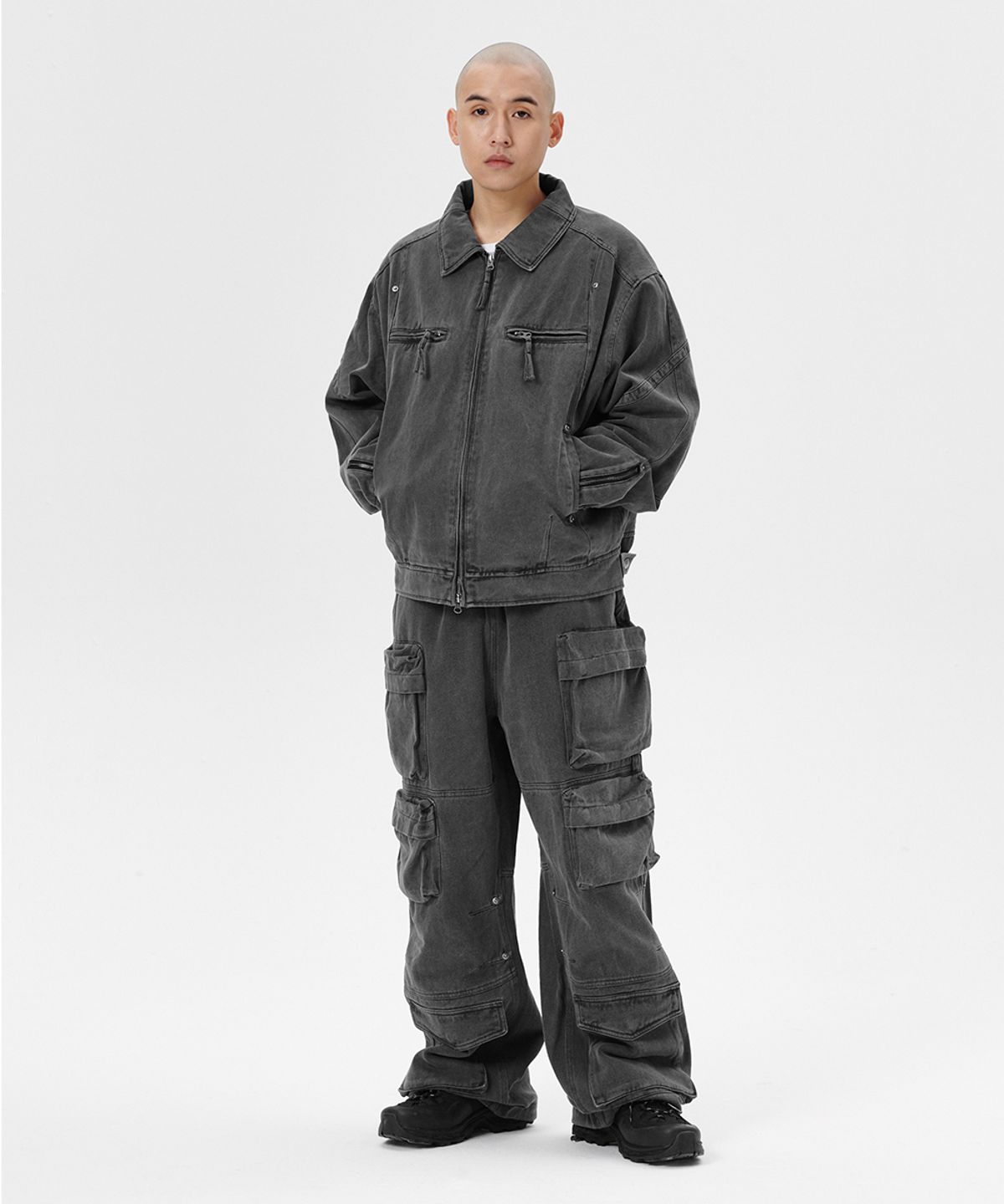마하그리드(MAHAGRID) OVERDYED BIKER JACKET CHARCOAL(MG2ESMJ241A)