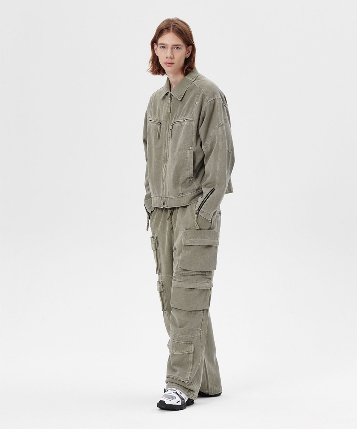 마하그리드(MAHAGRID) OVERDYED BIKER JACKET KHAKI(MG2ESMJ241A)