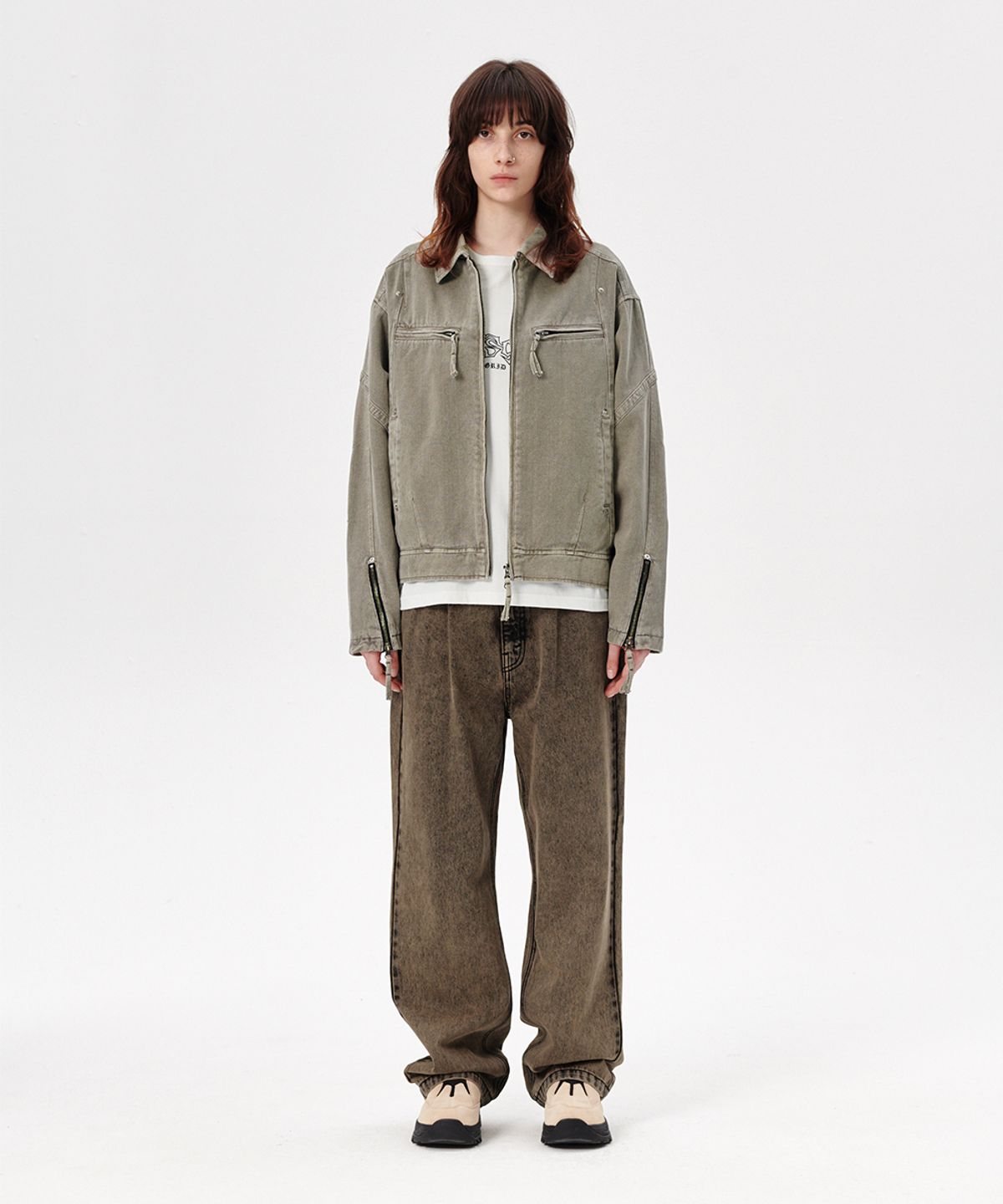 마하그리드(MAHAGRID) OVERDYED BIKER JACKET KHAKI(MG2ESMJ241A)