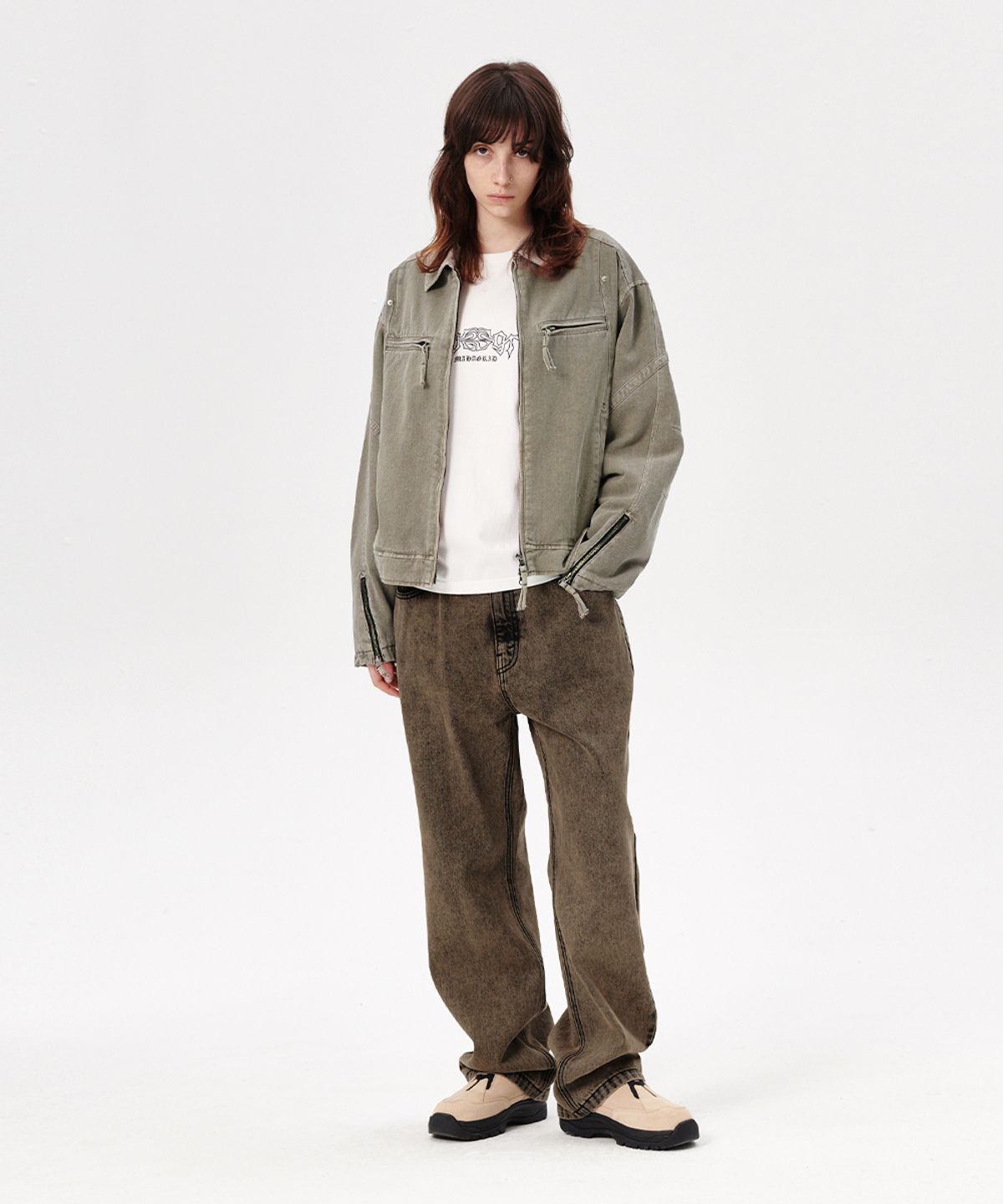 마하그리드(MAHAGRID) OVERDYED BIKER JACKET KHAKI(MG2ESMJ241A)