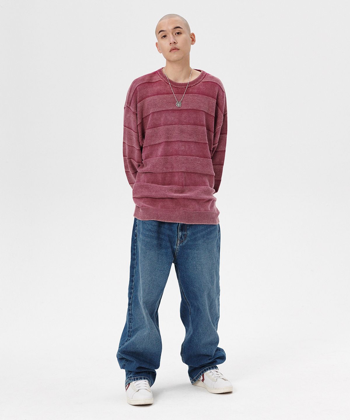 마하그리드(MAHAGRID) WASHED STRIPE KNIT PINK(MG2ESMK600A)