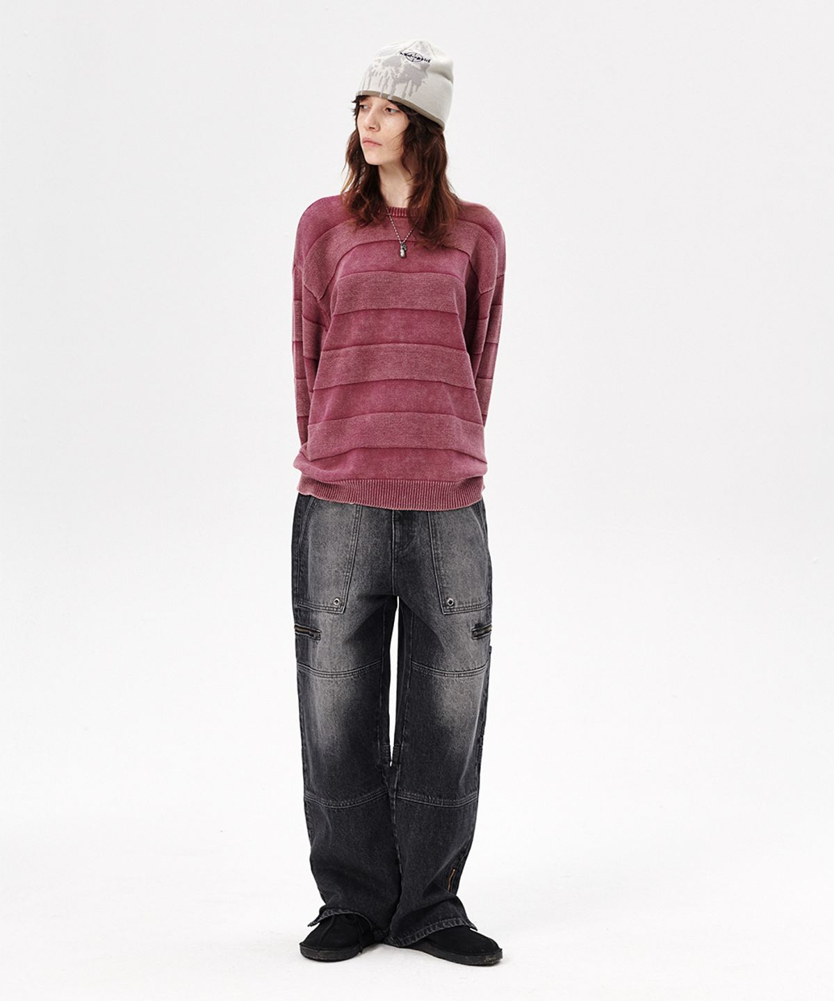 마하그리드(MAHAGRID) WASHED STRIPE KNIT PINK(MG2ESMK600A)