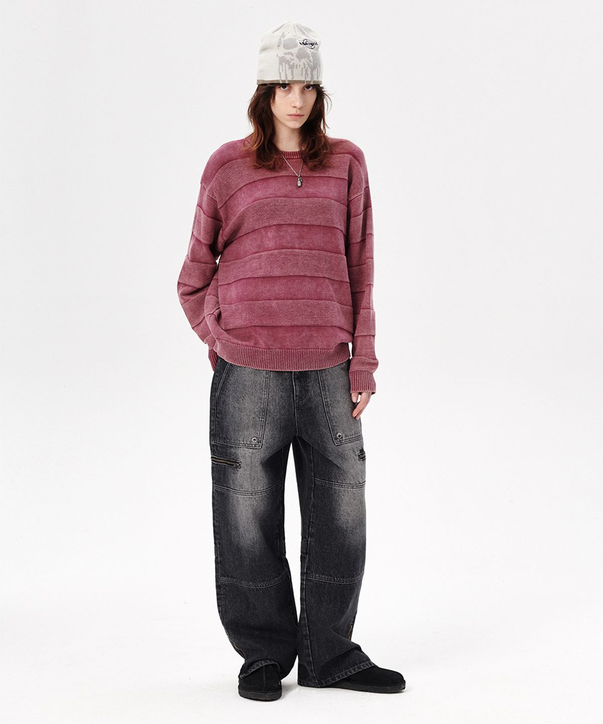 마하그리드(MAHAGRID) WASHED STRIPE KNIT PINK(MG2ESMK600A)
