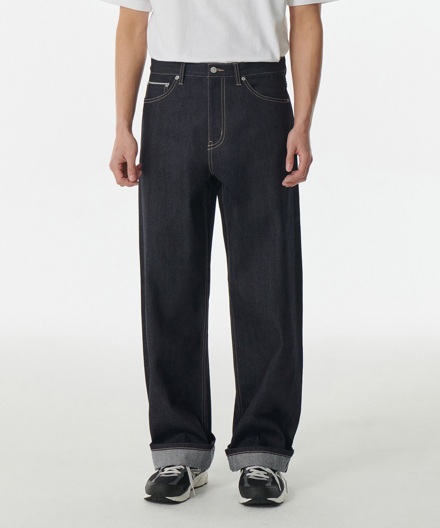 MUSINSA | MUSINSA STANDARD Selvedge wide denim pants [deep