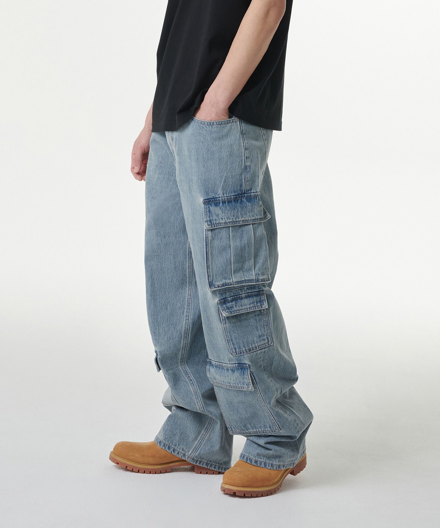 ★MUSINSA STANDARD★ Wide Cargo Denim Pants Sky Blue MMCNP20 MUSINSA | MUSINSA STANDARD Wide Multi Pocket Cargo Denim