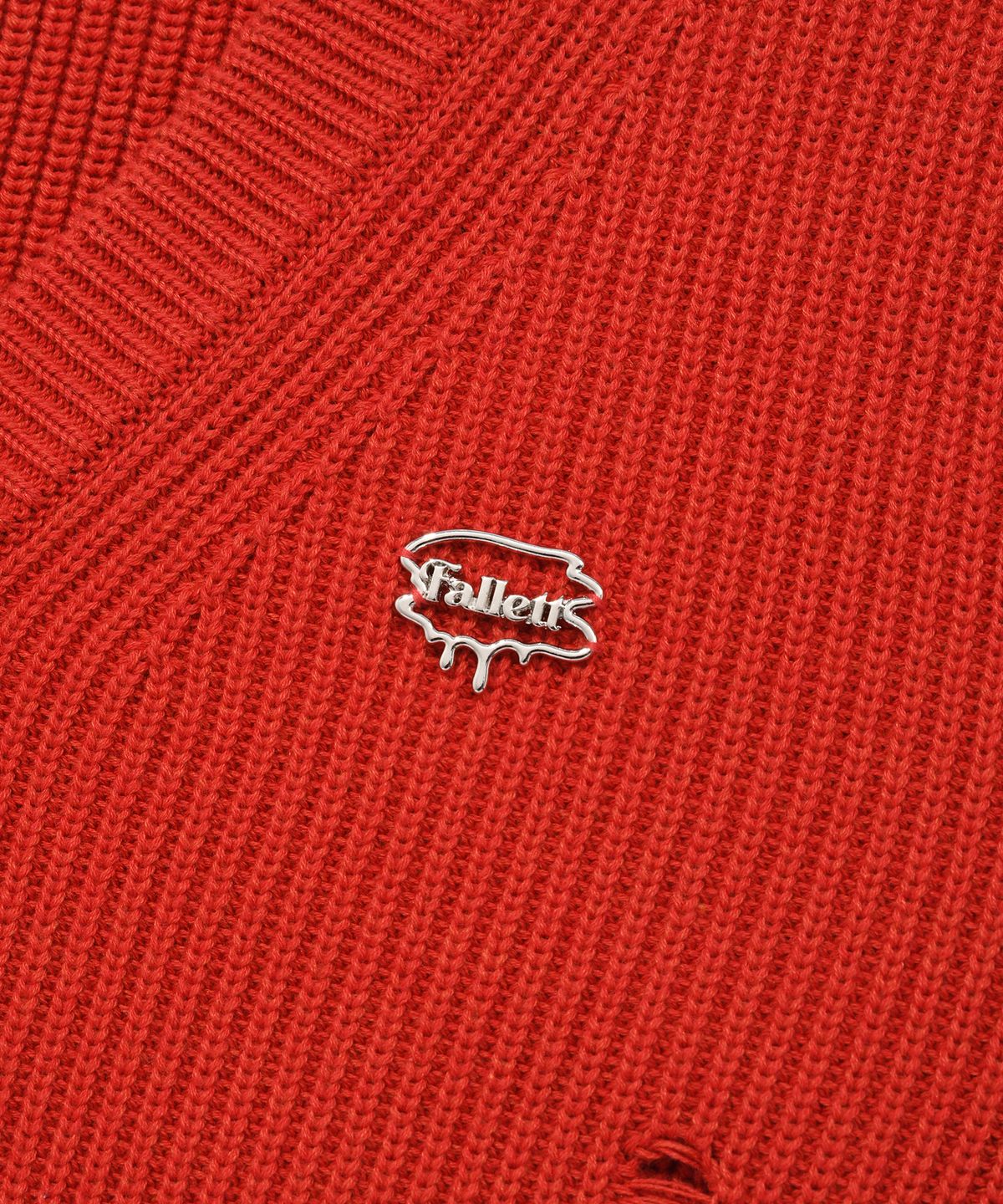 팔렛(FALLETT) 데미지 니트 가디건 레드