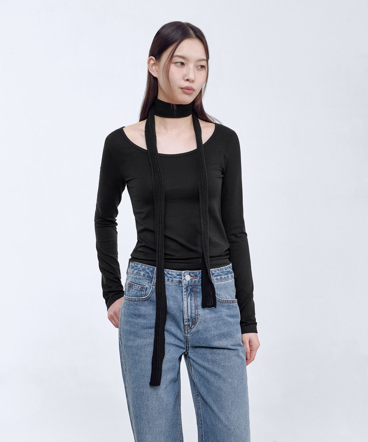 무신사 스탠다드 우먼(MUSINSA STANDARD WOMAN) 우먼즈 버티컬 크로셰 내로우 스카프 [블랙]