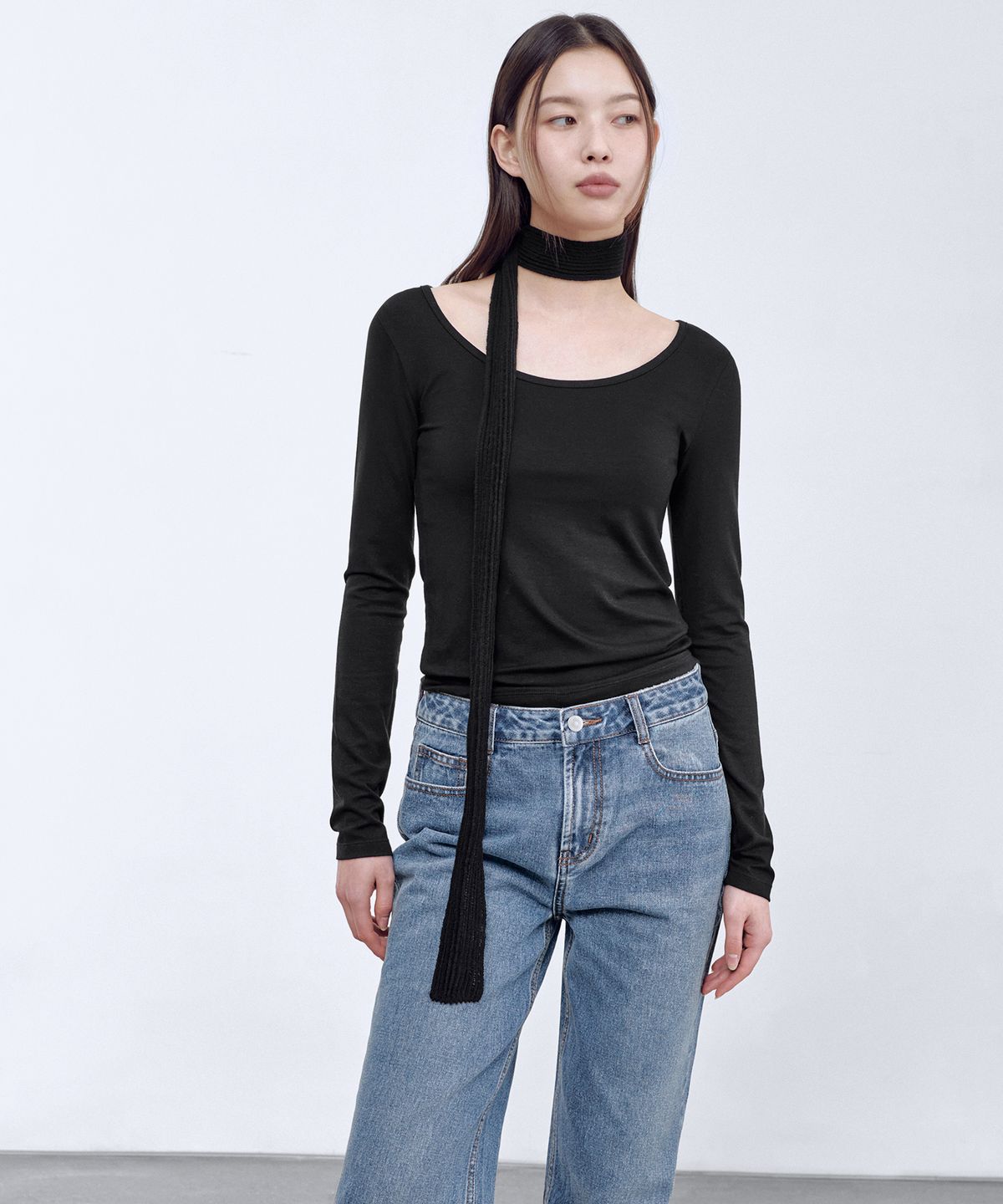무신사 스탠다드 우먼(MUSINSA STANDARD WOMAN) 우먼즈 버티컬 크로셰 내로우 스카프 [블랙]
