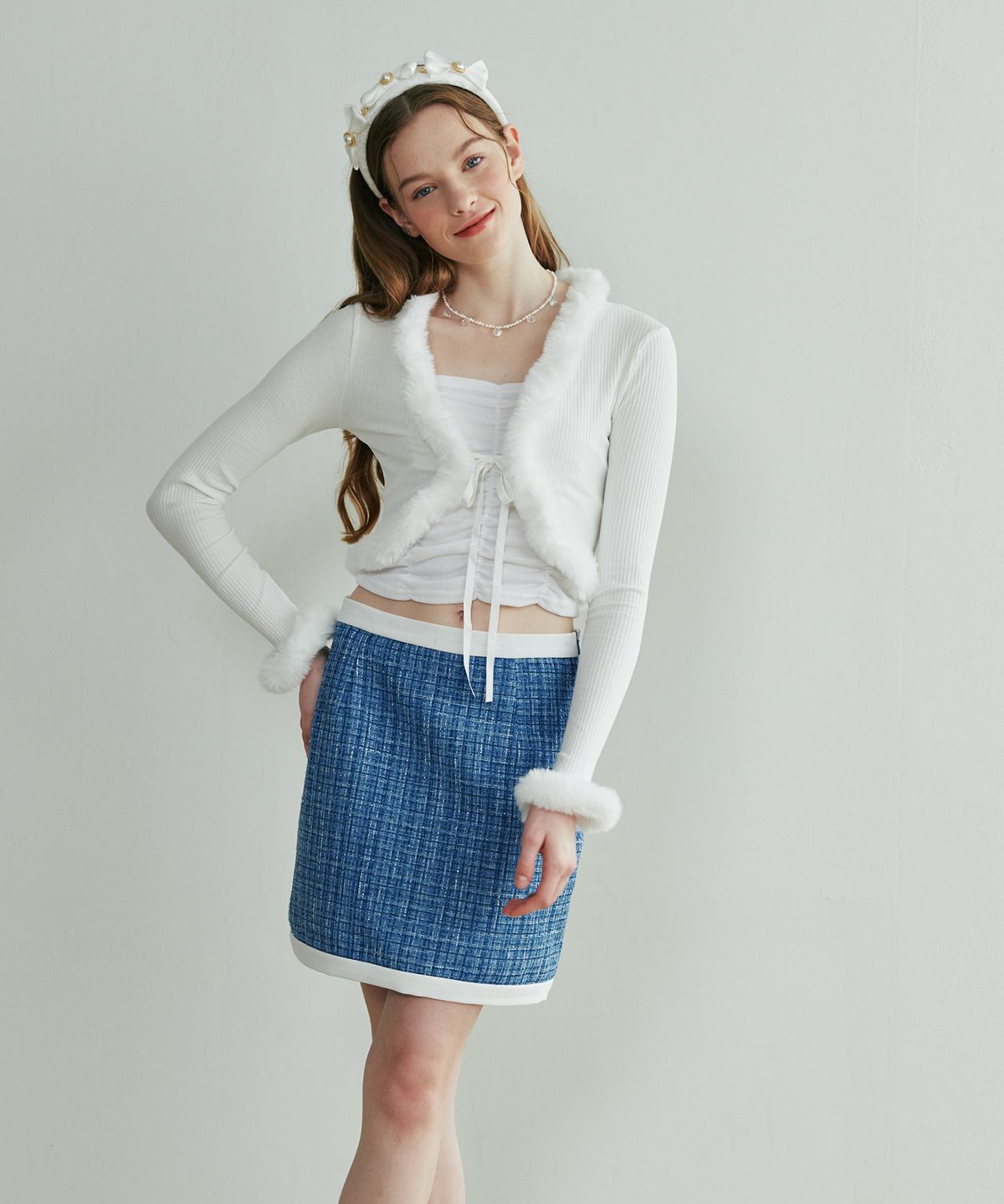 루루슈(LULUCHOU) Bling Tweed Skirt - BLUE