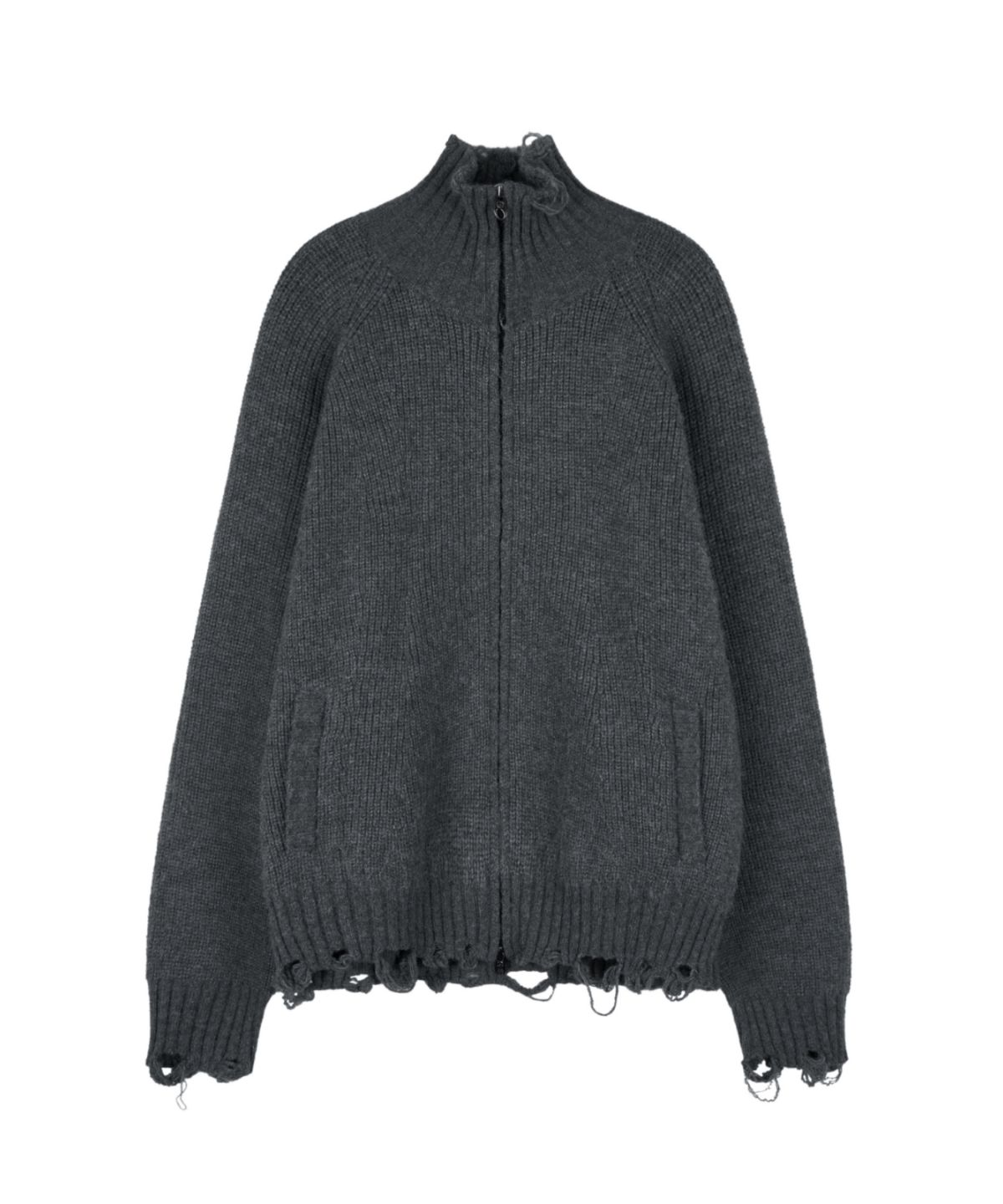 아이돈워너셀(IDWS) Swift Symbol High Neck Knit Zip Up Gray