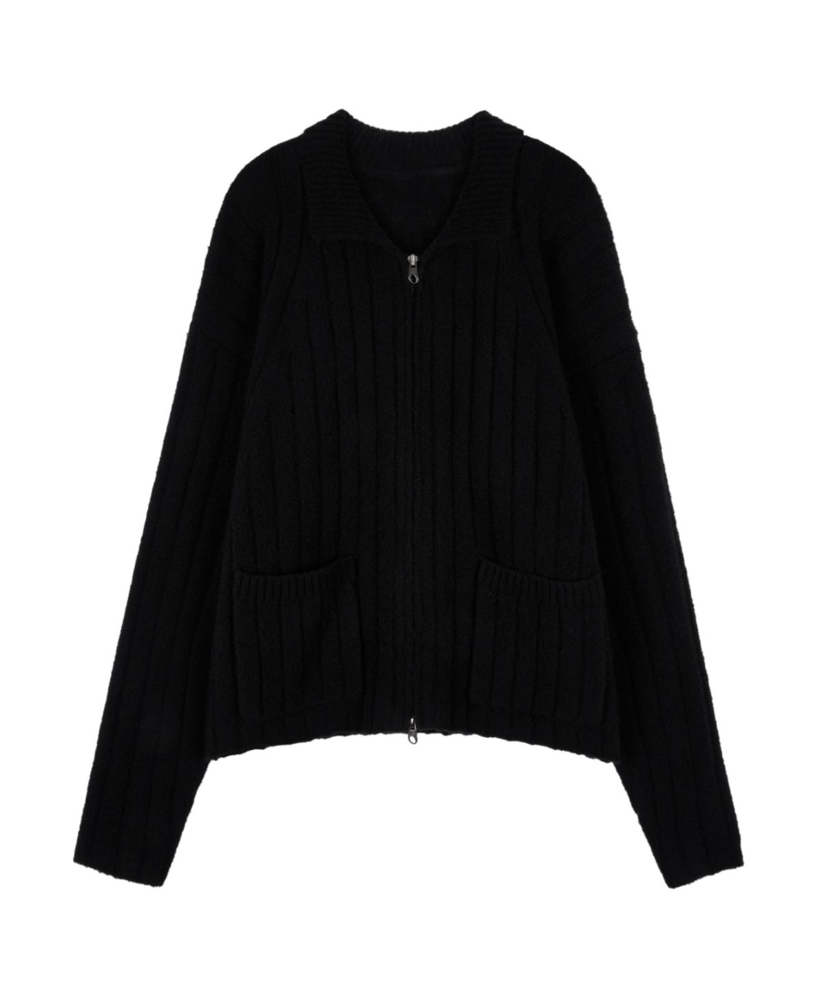 아이돈워너셀(IDWS) Wave Line Boucle Collar Knit Black