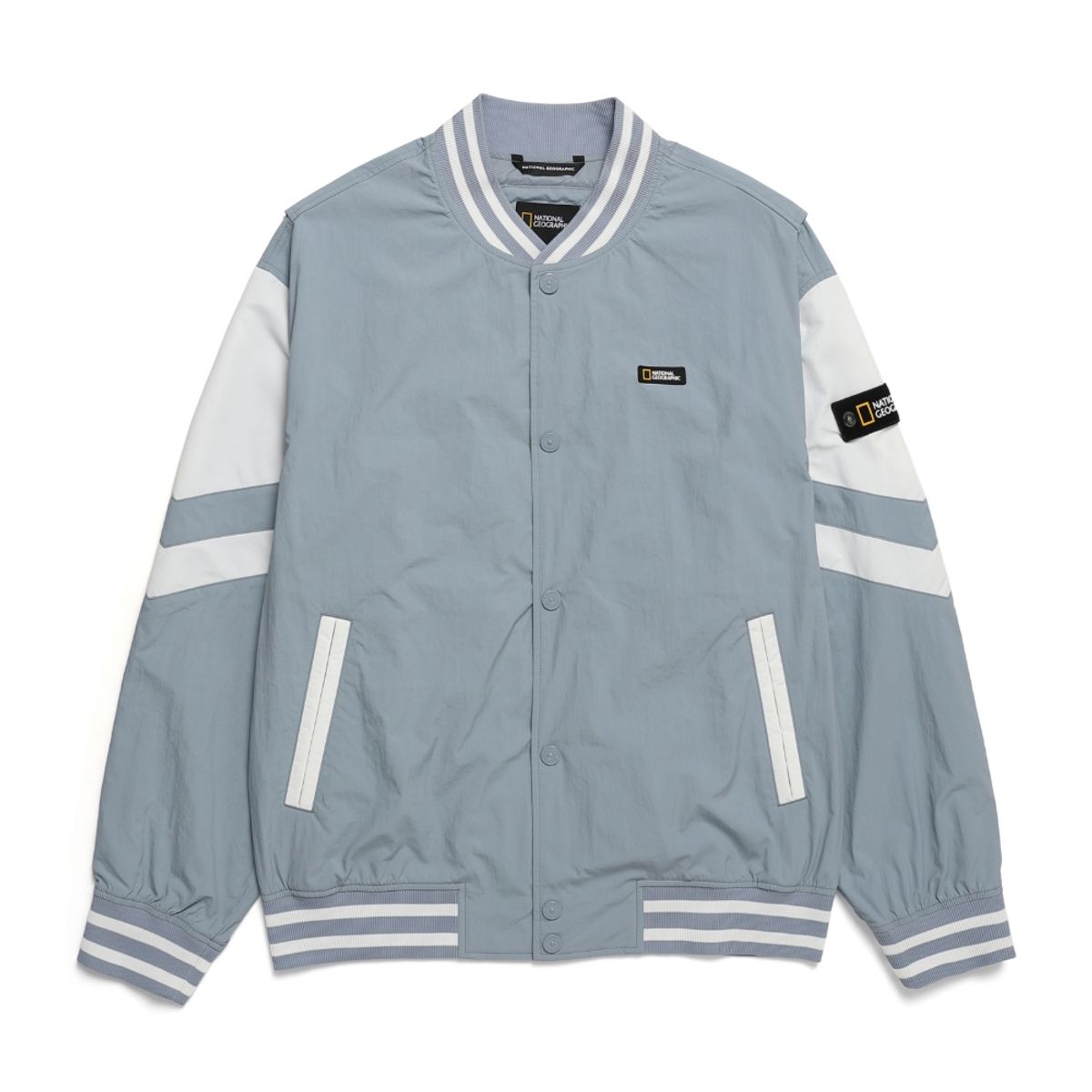 내셔널지오그래픽(NATIONALGEOGRAPHIC) N241MJP902 컬러 배색 바시티 자켓 STORM BLUE