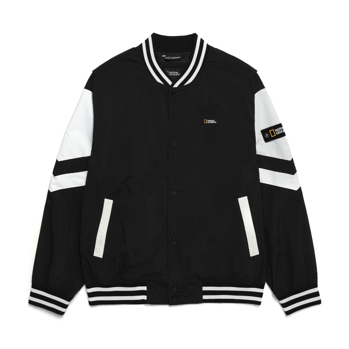 내셔널지오그래픽(NATIONALGEOGRAPHIC) N241MJP902 컬러 배색 바시티 자켓 CARBON BLACK