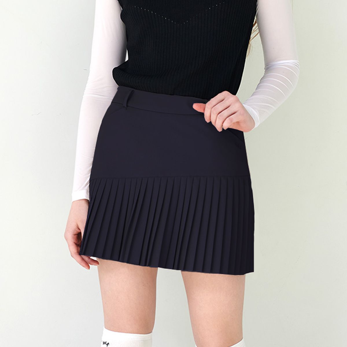 릭크(LIKK) [속바지] 하프 플리츠 스커트 (네이비)_L3A1-SK04C