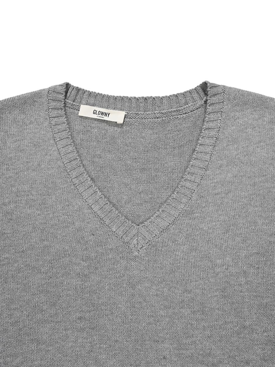 MUSINSA | GLOWNY G CLASSIC V-NECK SLIM KNIT PULLOVER (GRAY)