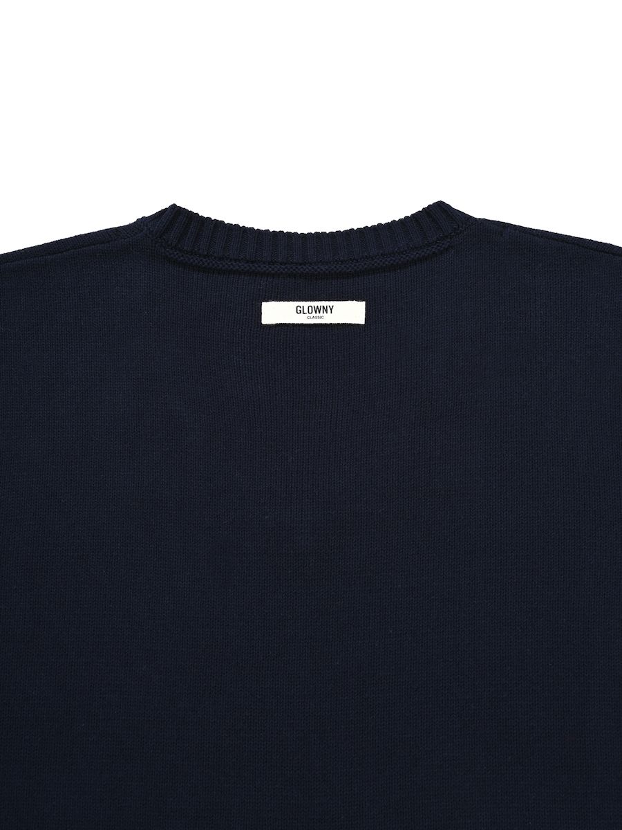MUSINSA | GLOWNY G CLASSIC V-NECK SLIM KNIT PULLOVER (NAVY)