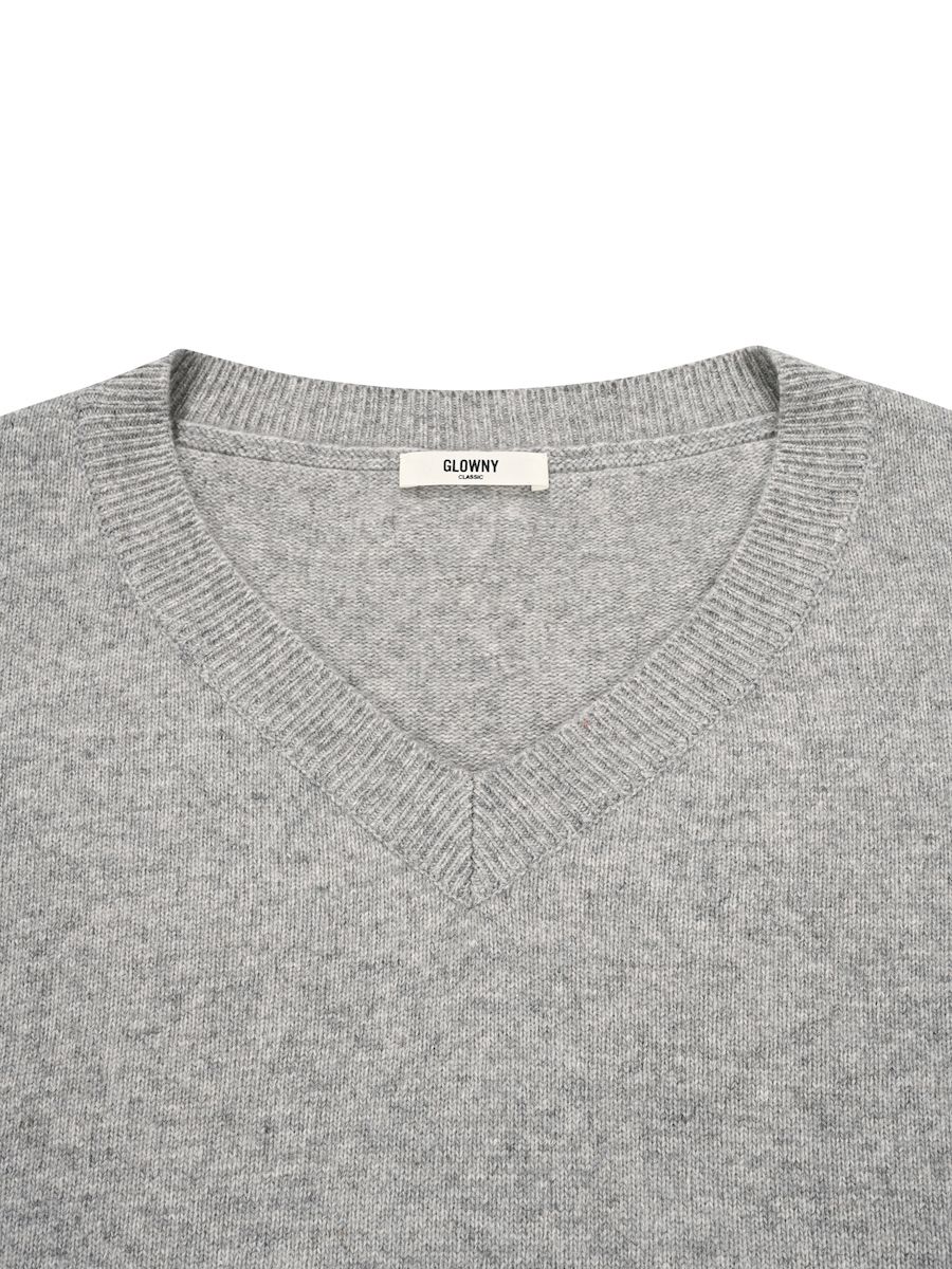 MUSINSA | GLOWNY G CLASSIC V-NECK KNIT PULLOVER (GRAY)