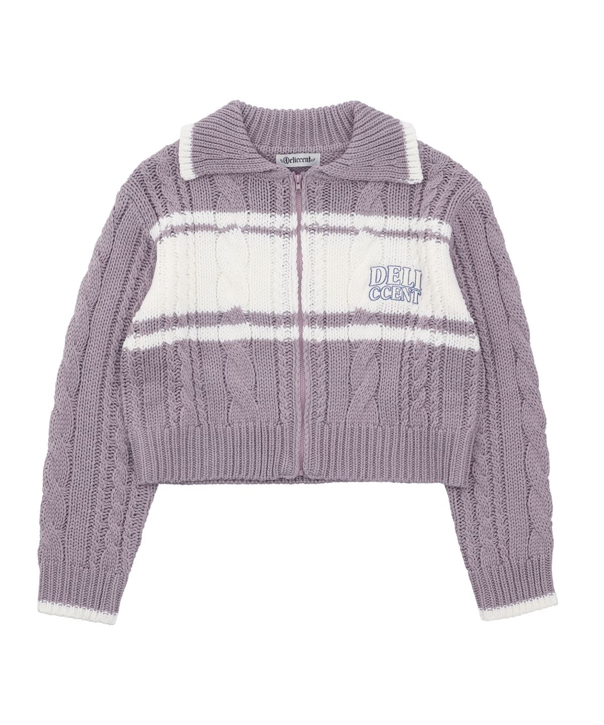델리센트(DELICCENT) 배색 케이블 카라 집업 [LIGHT VIOLET]