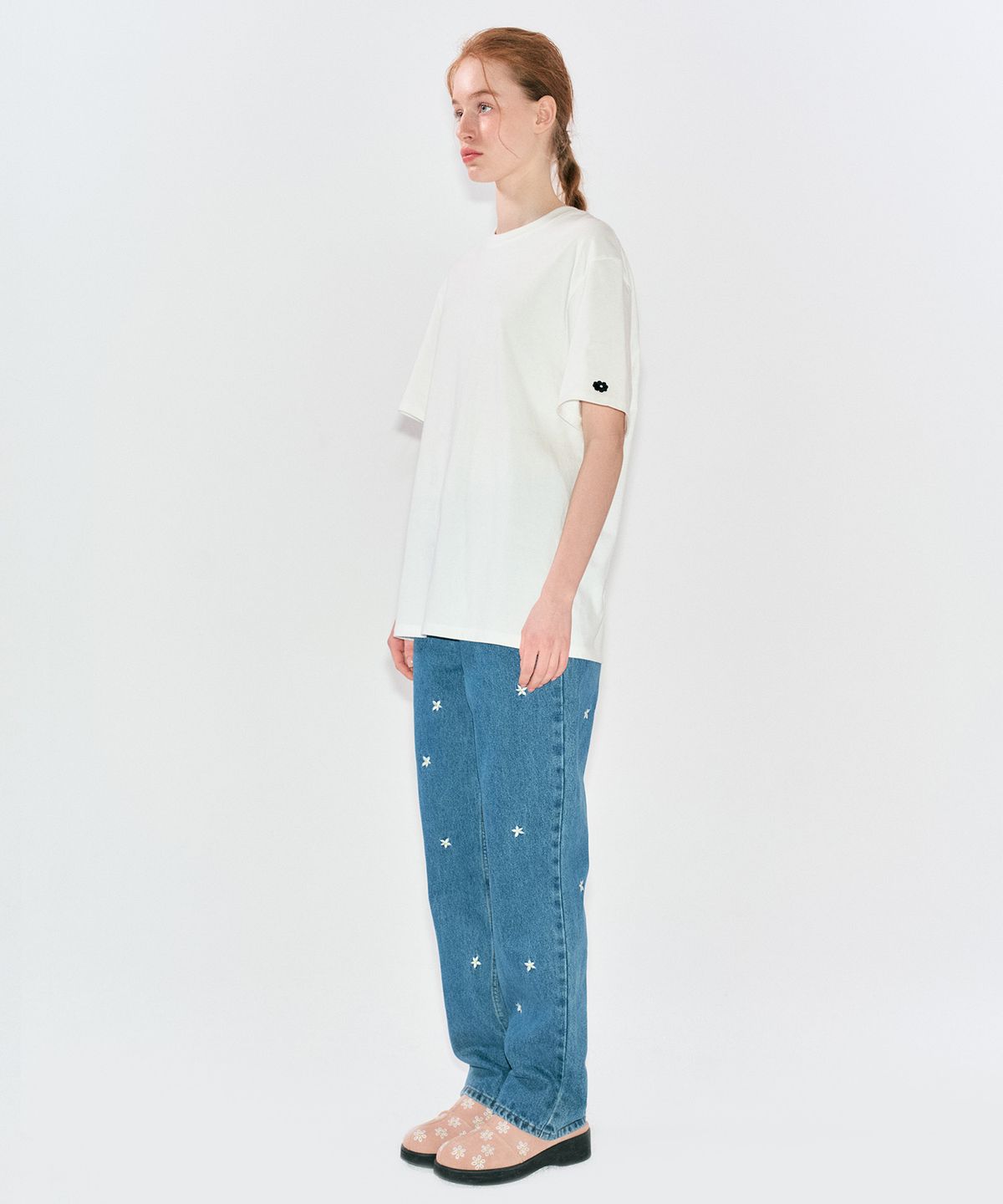 데이지신드롬(DAISY SYNDROME) STRAIGHT FLOWER DENIM PANTS blue