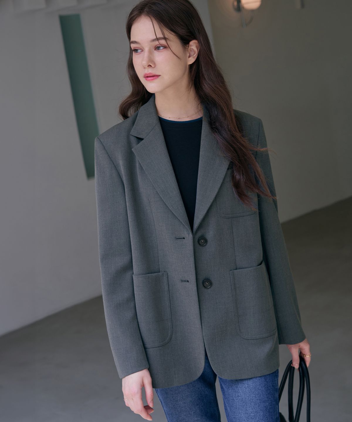 드로우핏 우먼(DRAWFIT WOMEN) 2버튼 오버핏 싱글 블레이저 [BLACK]