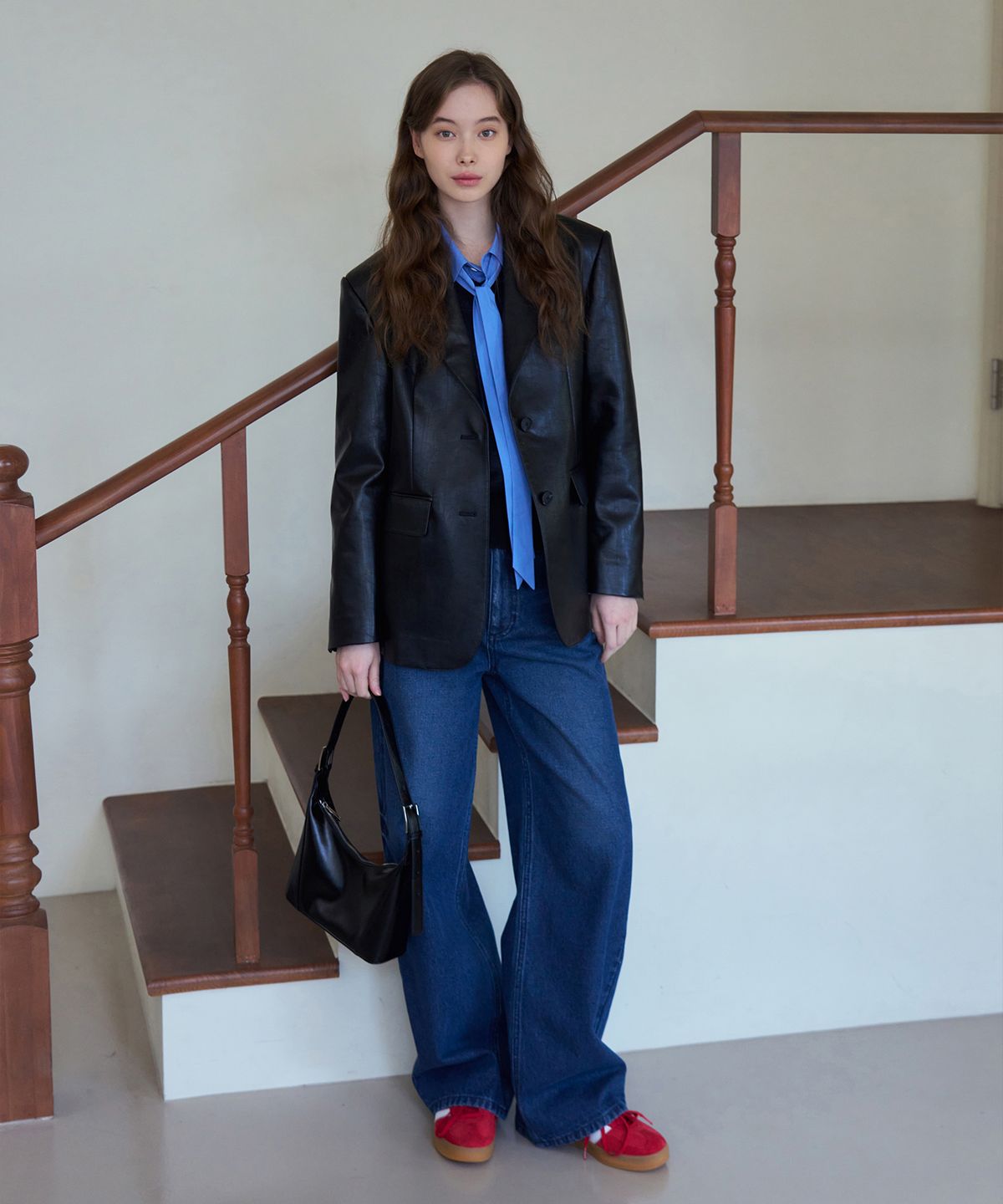 드로우핏 우먼(DRAWFIT WOMEN) 레더 오버핏 싱글 블레이저 [BLACK]