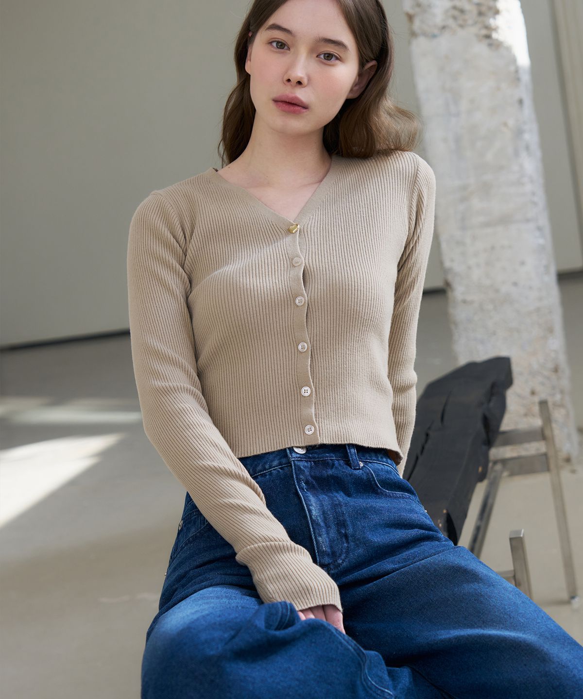 드로우핏 우먼(DRAWFIT WOMEN) 슬림 골지 니트 가디건 [GREY]