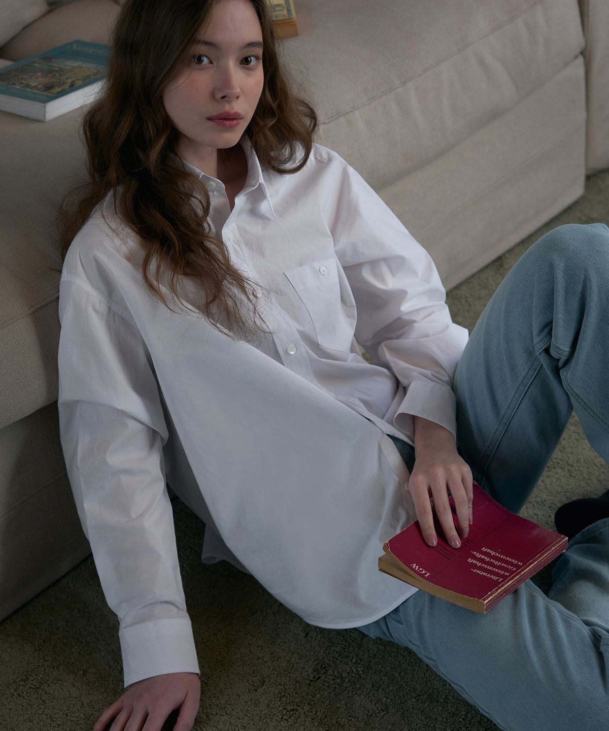 드로우핏 우먼(DRAWFIT WOMEN) 실켓 코튼 타이 셔츠 [WHITE]