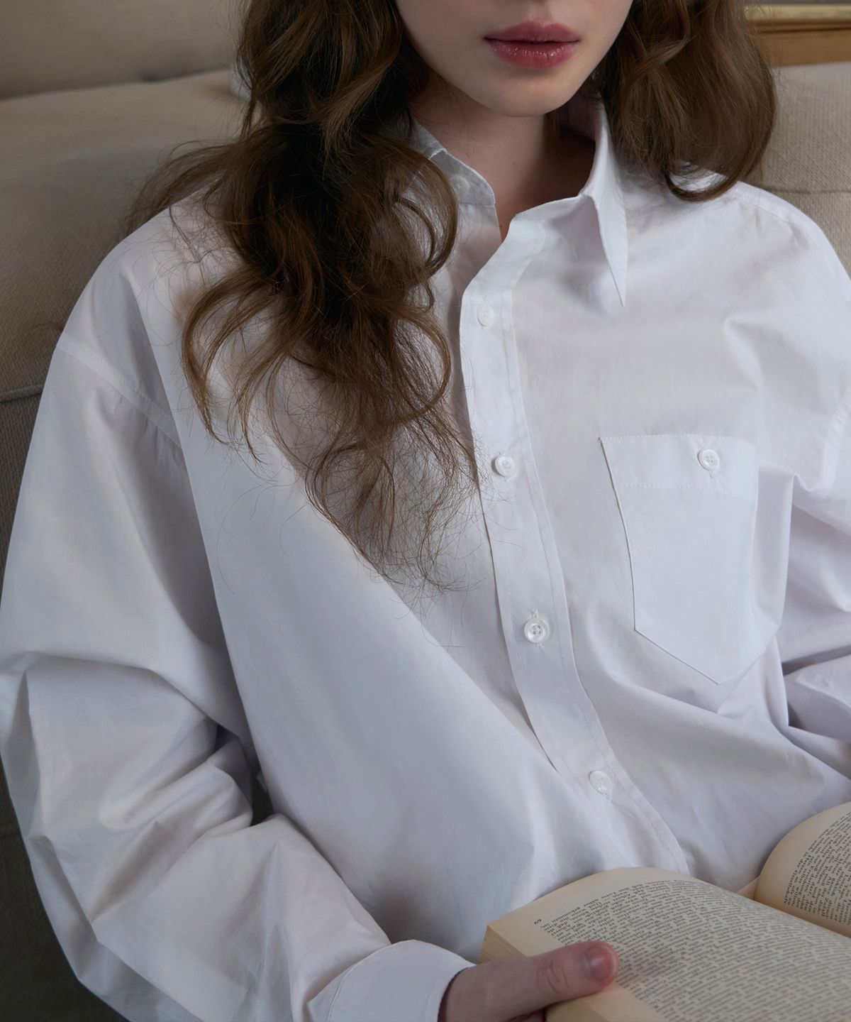 드로우핏 우먼(DRAWFIT WOMEN) 실켓 코튼 타이 셔츠 [WHITE]