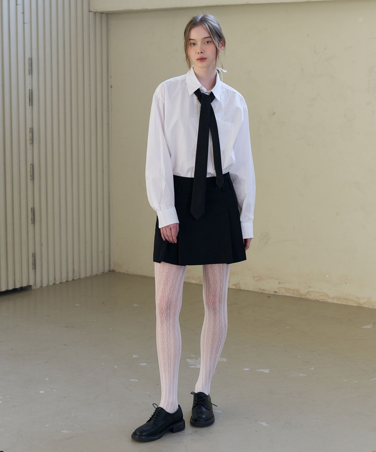 드로우핏 우먼(DRAWFIT WOMEN) 실켓 코튼 타이 셔츠 [WHITE]