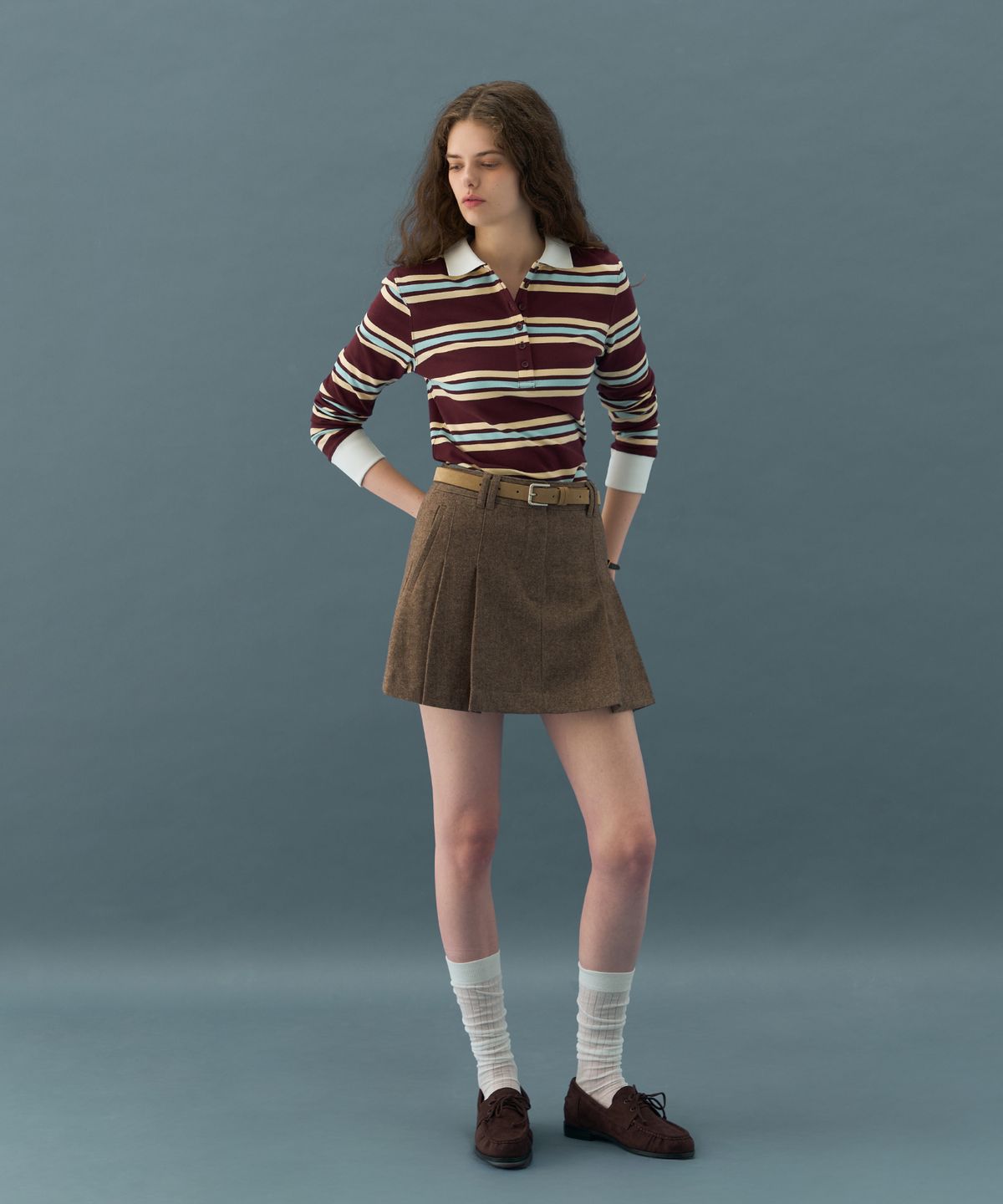 드로우핏 우먼(DRAWFIT WOMEN) 플럼프 스퀘어 카우 레더 벨트 [GOLD BROWN]