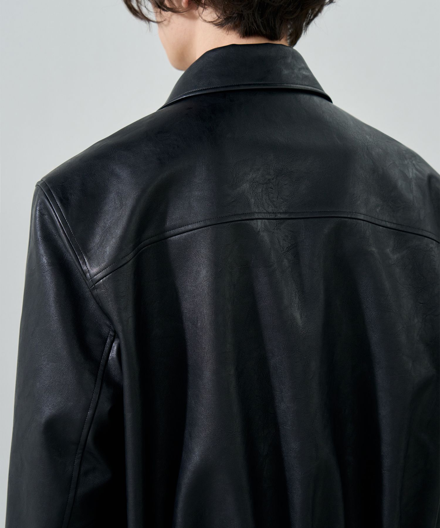 MUSINSA | DRAW FIT Incision leather blouson jacket [BLACK]