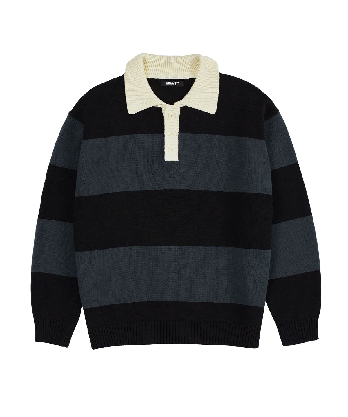 드로우핏(DRAW FIT) 스트라이프 코튼 카라 니트 [BLACK]