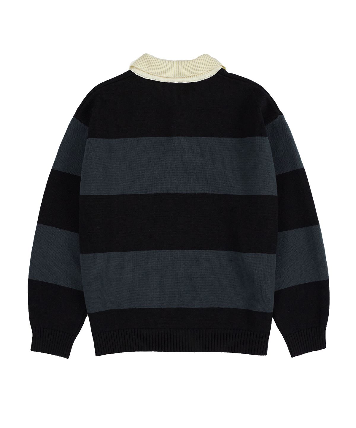드로우핏(DRAW FIT) 스트라이프 코튼 카라 니트 [BLACK]