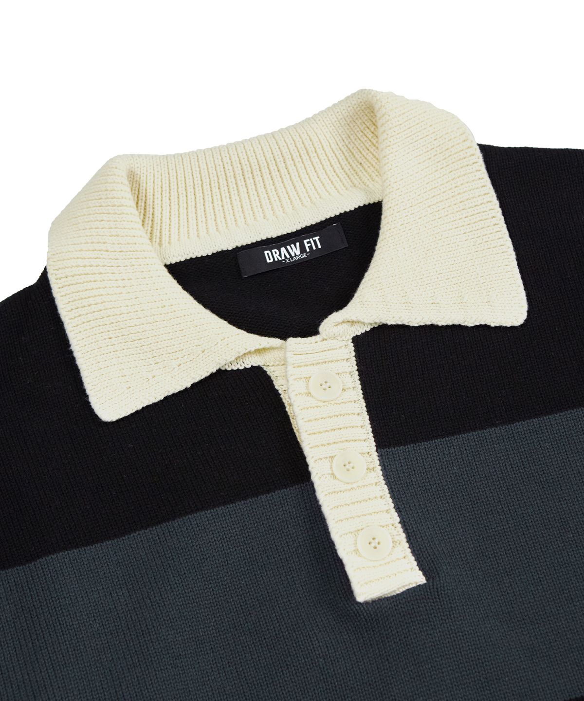 드로우핏(DRAW FIT) 스트라이프 코튼 카라 니트 [BLACK]