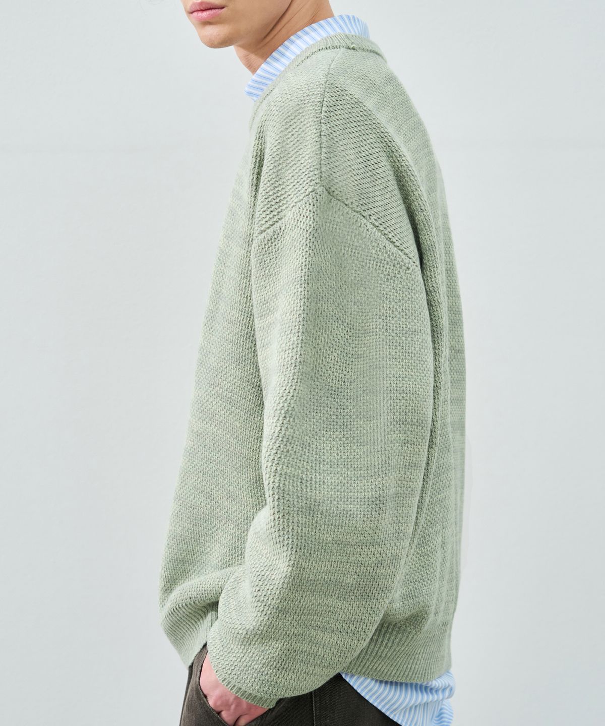 드로우핏(DRAW FIT) 오버사이즈 믹시드 풀오버 니트 [SAGE GREEN]