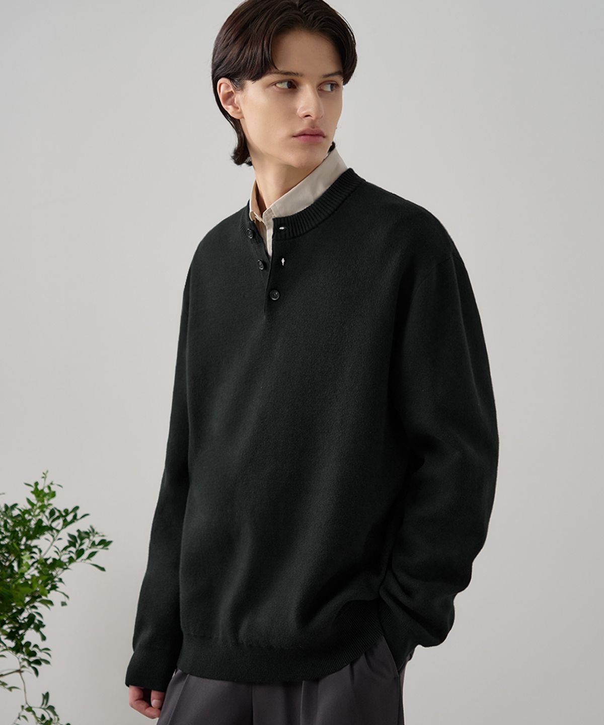 드로우핏(DRAW FIT) 소프트 에센셜 헨리넥 니트 [BLACK]