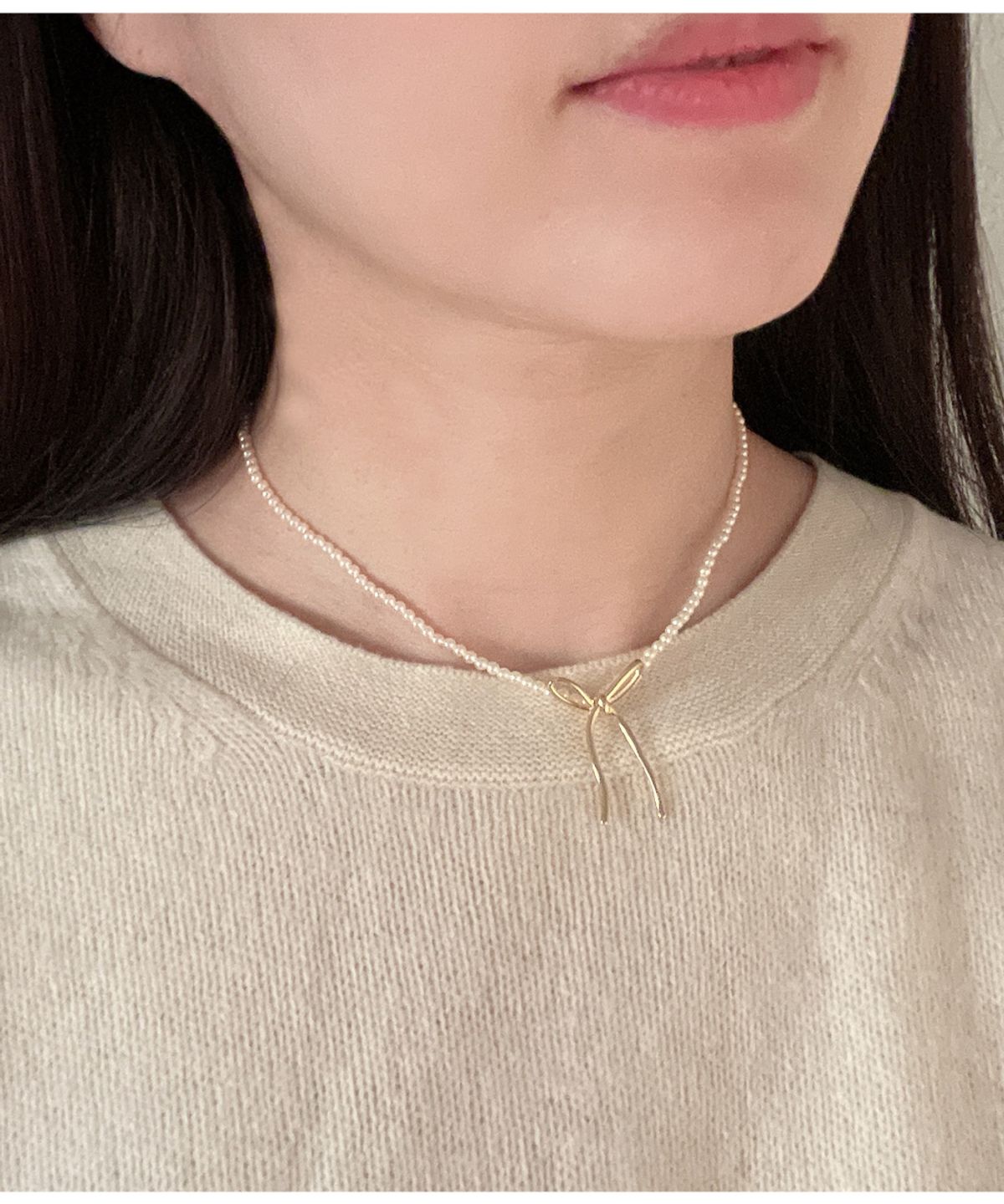엘리오나(ELYONA) 보우 리본 진주 목걸이 Bow Pearl Necklace