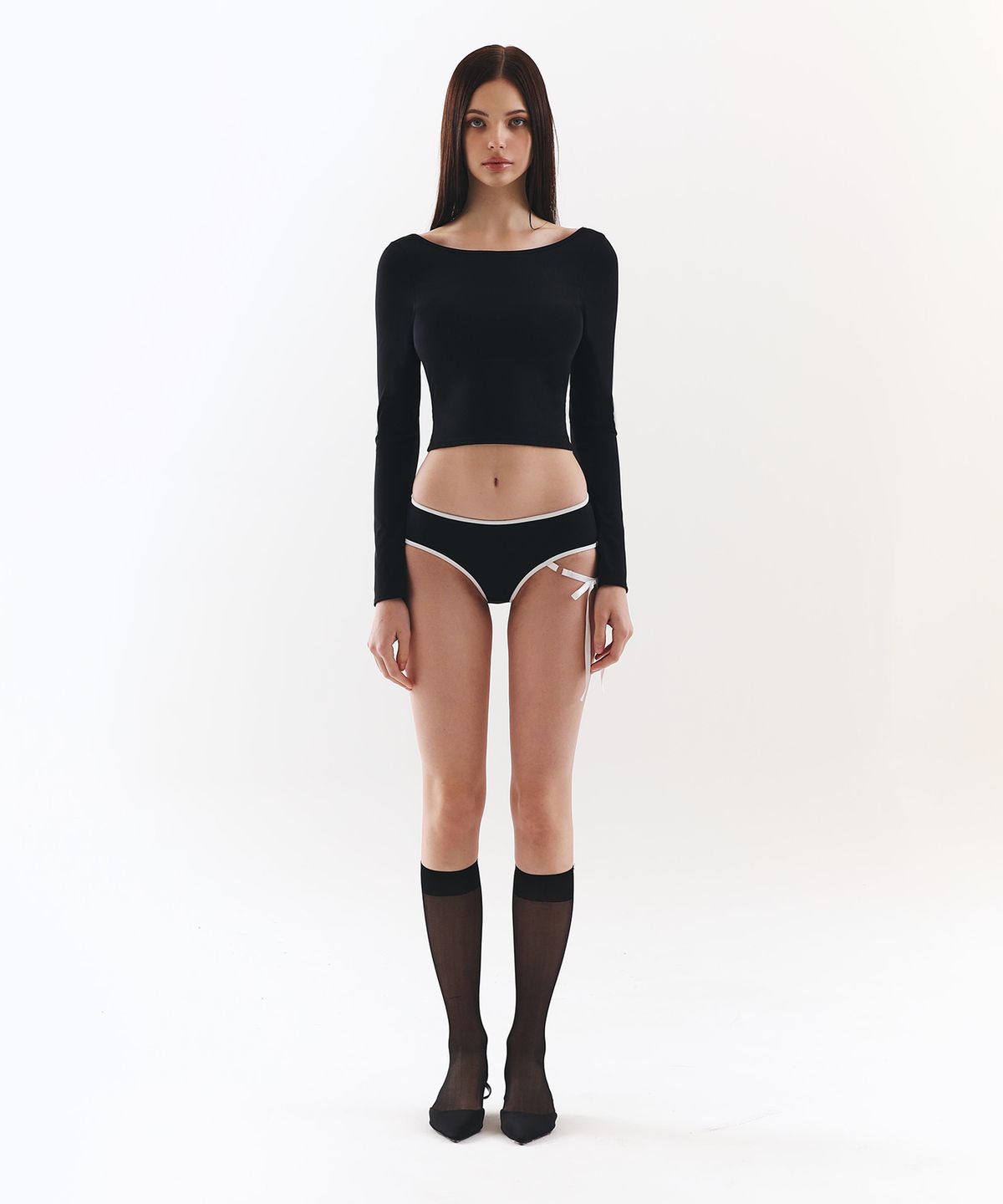 비나제이(VINAJ) 원사이드 리본 라인 로우 비키니 팬티 (Black)