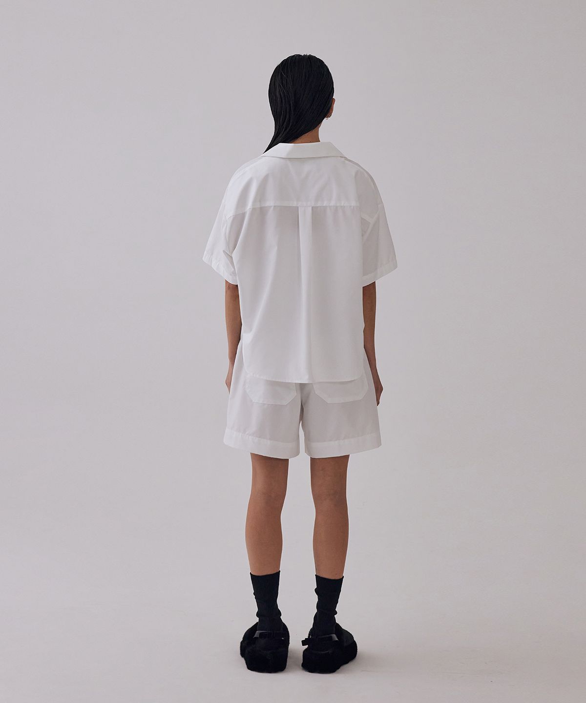 트리밍버드(TREEMINGBIRD) Banding Half Pajama Set-up Shirts [ White ]